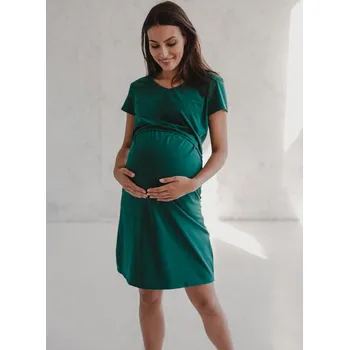 Těhotenské noční prádlo Těhotenská a kojící košile Night & Day - láhvově zelená, bavlna Velikost: 2XL