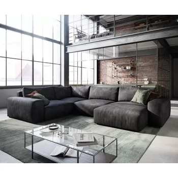 Ložnicová sestava DELIFE Pohovka ve tvaru "U" Lanzo 300x210 cm koženka vintage antracitová variabilní lenoška