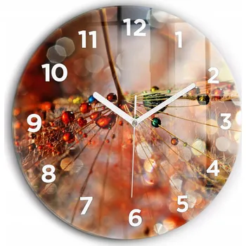 Hodiny Minimalistické Skleněné Nástěnné Hodiny s Grafikou Pampeliška s rosou průměr 60 cm