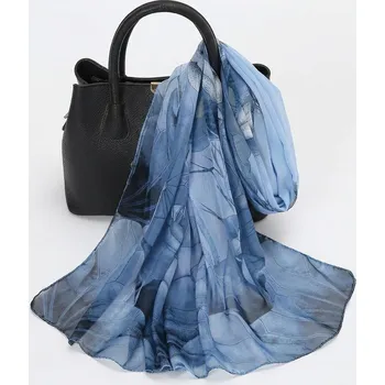 Šátek B-TOP Lehký šifonový šátek s lotosovým vzorem – modrý