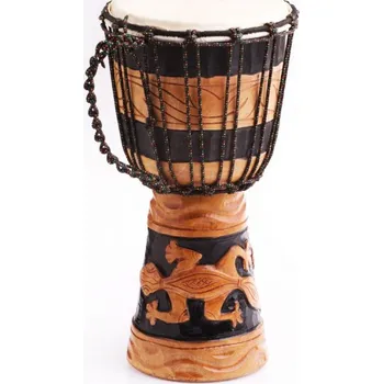 Jednotlivý buben Africký buben djembe s uměleckou řezbou ještěrky, Sittar Výška 50 cm
