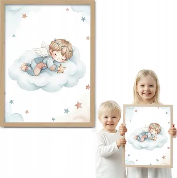 Obraz Obrázek SPÍCÍ ANDÍLEK CHLAPEC dřevěný rámeček 40x50 do dětského pokoje