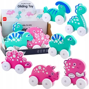 Hračka pro nejmenší Dinosaurus na kolečkách z pěny EVA pro batolata růžový modrý mix