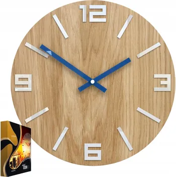 Hodiny Nástěnné hodiny dubové dřevěné Quartz Arabic Wood White&Blue (Bílá a modrá)