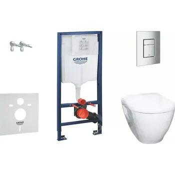 WC sada Grohe Solido - Set předstěnové instalace, klozetu Serel a sedátka softclose, tlačítko&nbsp;Skate Cosmopolitan, chrom 38528SET-KH