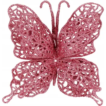 Vánoční dekorace OZDOBA NA STROMEK MOTÝL VELKÝ VÁNOČNÍ RŮŽOVÝ 16 cm JAKO ŽIVÝ