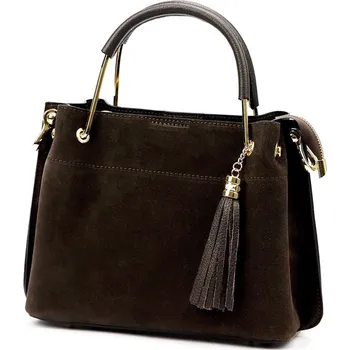 Kabelka Hnědá menší kožená kabelka do ruky se zlatými doplňky