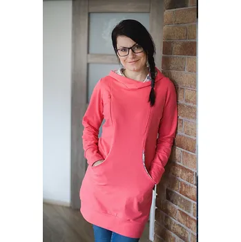 Těhotenská mikina Mikinové těhotenské a kojicí šaty Lima - korálové, bavlněné Velikost: XL