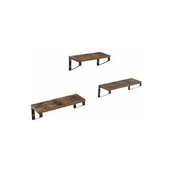 police VASAGLE Nástěnná sada 3 ks polic s černým rámem, hnědá