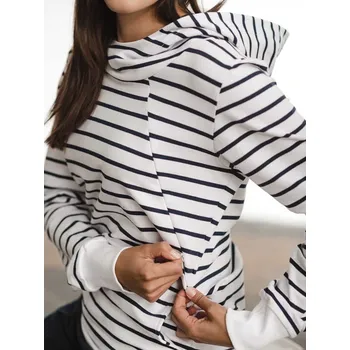 Těhotenská mikina Těhotenská a kojicí mikina 3v1 Milk Please – bílá s modrými proužky, bavlněná Velikost: L