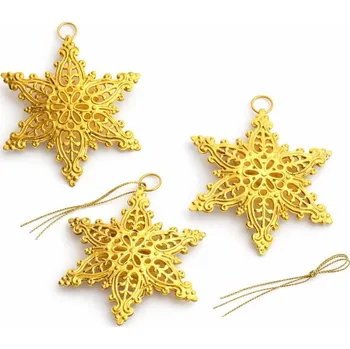 Velikonoční dekorace DECOLED Vánoční ozdoby na stromeček kovové vločky 10 × 7,7 cm, zlatá, balení 3 ks
