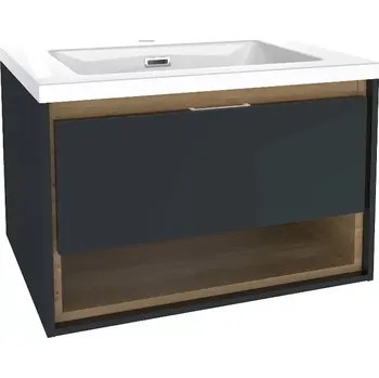 Koupelnový nábytek kielle Meara - Skříňka s umyvadlem 60 cm, tmavě šedý lesk/tmavý dub 50026S606