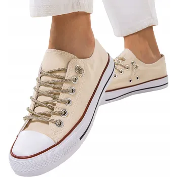 Dámské tenisky Dámské béžové tenisky s ozdobnými tkaničkami, pohodlná sportovní obuv vel. 36