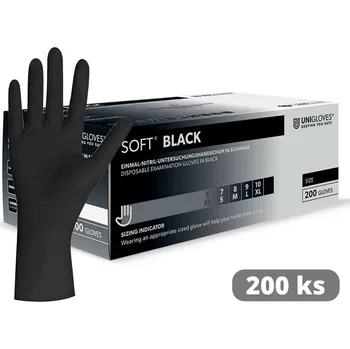 Vyšetřovací rukavice UNIGLOVES Nitrilové rukavice černé - Soft Black, 200 ks Velikost: M (8)