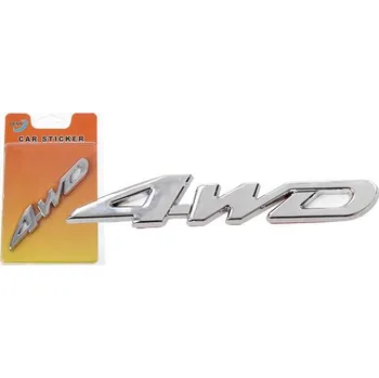 Samolepicí dekorace na vozidlo Kovová samolepka 4WD stříbrná