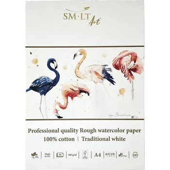 Blok SMLT Traditional White Rough akvarelový blok A4 300g 100% bavlna rough watercolor pad traditional white 10 listů acid free pH neutrální lepený tvrdý hřbet color lifting