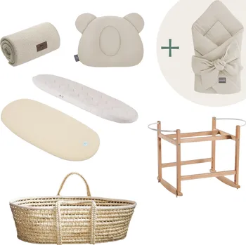 košík pro miminko Ahojbaby Mušelínová sada s košíkem a matrací Sand + mušelínová zavinovačka zdarma