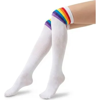 Punčochy bílé s duhovými proužky