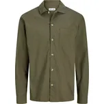 Pánská velká košile s dlouhým rukávem hladká s lnem Jack & Jones 12289111 khaki (5XL)