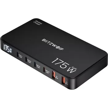 BlitzWolf stolní GaN nabíječka 175 W, 4× USB‑C + 2× USB‑A, 6v1