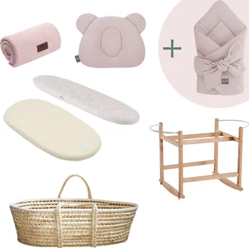 košík pro miminko Ahojbaby Mušelínová sada s košíkem a matrací Rose + mušelínová zavinovačka zdarma