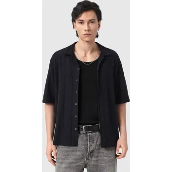 Pánská košile Bavlněná košile AllSaints TRACE M038SE černá 99X, vel. XL