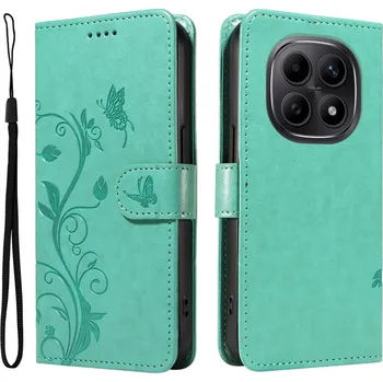 Pouzdro na mobilní telefon Flowers knížkové pouzdro na Xiaomi Poco M8 5G/Redmi Note 15 5G/Note 15 4G - modrozelené
