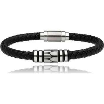 Náramek Yvon Moderní pánský náramek z černé kůže a oceli