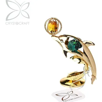 Figurka Crystocraft Delfín s míčem 8 cm gold