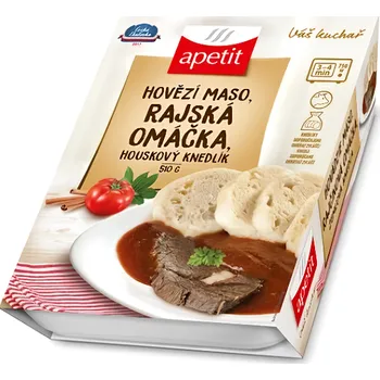 Hotové jídlo apetit Hovězí maso s rajskou omáčkou a houskovým knedlíkem 510g