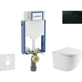 WC sada Geberit Kombifix - Set předstěnové instalace, klozetu Oudee a sedátka softclose, tlačítko Sigma01, černá SANI15CA5145