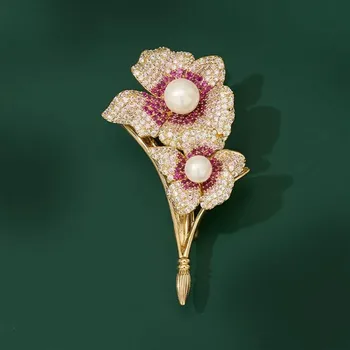 Brož Éternelle Brož ve tvaru dvou rozkvetlých květů Adéle B7404-JL2880 Zlatá