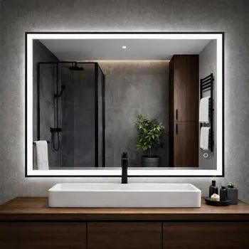 Zrcadlo LED zrcadlo NOIR 80x60 cm, černý matný rám, nastavitelná teplota světla