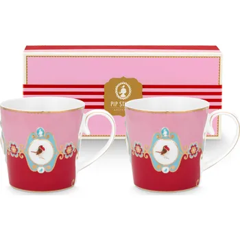 PIP Studio Hrnek Love Birds Medallion červená-růžová 300ml sada 2ks 51.002.613