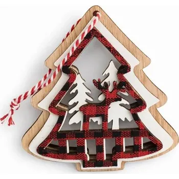 Velikonoční dekorace DECOLED Dřevěná vánoční ozdoba stromeček s jelínkem v lese, 9,5 × 10,5 cm, k zavěšení