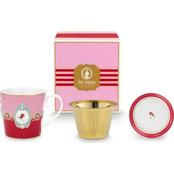 PIP Studio Čajová sada pro jednoho Love Birds Medallion červená-růžová sada 3ks 51.020.222