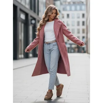 Dámský kabát Dstreet dlouhý Dámský kabát typu baranek NY0755z Barva: Růžová, Velikost: L