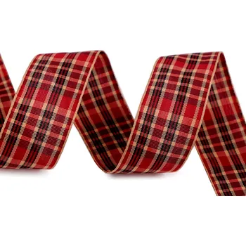 Stuha Károvaná stuha šíře 25 mm, střední, 4 červená tmavá