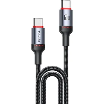 Datový kabel Yesido - Datový kabel (CA181) - Type-C na Type-C, rychlé nabíjení, 60W, 3A, 480Mbps, hliníková slitina, 1,2 m - černý