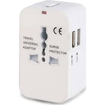 Cestovní adaptér Techsuit - Cestovní adaptér (HHT202) - 2 x USB, EU, UK, AUS, US - bílý