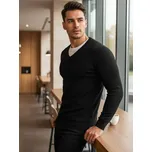 Pánský svetr hladký výstřih do V WX2220 Barva: Černá, Velikost: M
