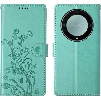 Pouzdro na mobilní telefon Flowers knížkové pouzdro na Honor Magic 8 Lite 5G - modrozelené