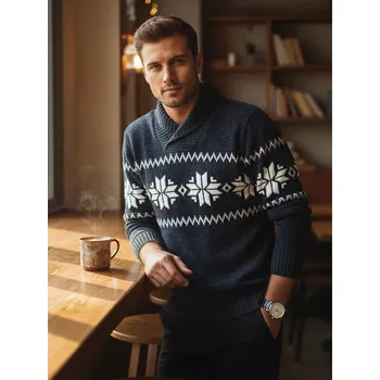 Pánské oblečení Pánský svetr sněhové vločky WX2268 Barva: Tmavě Modrá, Velikost: L