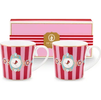 PIP Studio Hrnek Love Birds Medallion Stripes červená-růžová 300ml sada 2ks 51.002.614