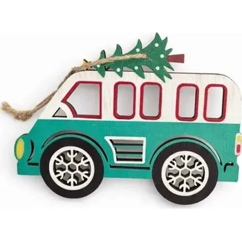 Vánoční dekorace DECOLED Dřevěná vánoční ozdoba autobus 12 × 9,5 cm, k zavěšení