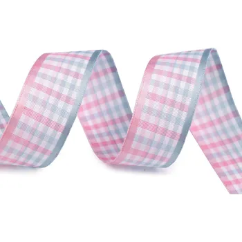 Stuha Károvaná stuha šíře 25 mm, střední, 1 růžová sv.