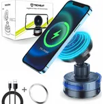 Techsuit - prémiový držák do auta s bezdrátovým nabíjením (HOLD253) - magnety MagSafe N52, výkonná přísavka, palubní deska - černý