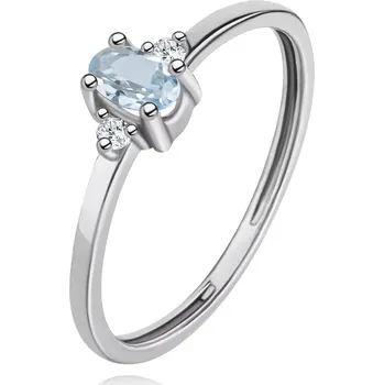 Prsten Zlatý prsten 14K s topazem a čirými zirkony, bílé zlato - Velikost: 52