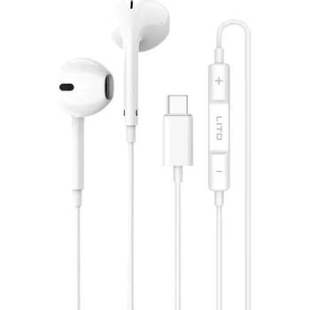 Sluchátka Lito - Drátová sluchátka (LF01T) - Type-C, stereofonní, do uší, s HD mikrofonem, 1,2 m - bílá