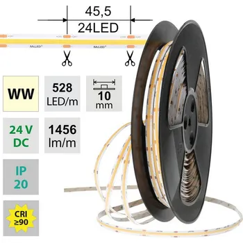 LED páska LED pásek COB WW 528LED/m 14W/m DC 24V 1456lm/m CRI90 IP20 modul 45,5mm 10mm 50m